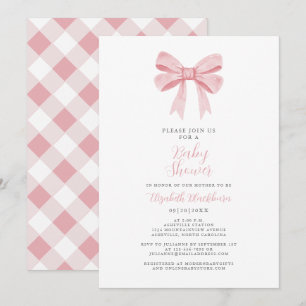 Roze Bow Baby shower Coquette Meisje Elegant Gingh Kaart
