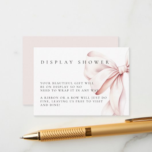 Roze Bow Baby shower Display Douche behuizing Kaar Informatiekaartje (Voorkant / Achterkant in situ)