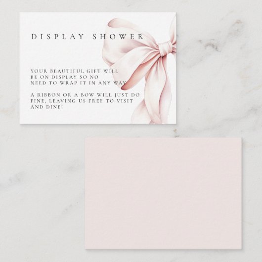 Roze Bow Baby shower Display Douche behuizing Kaar Informatiekaartje (Voorkant / Achterkant)