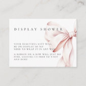 Roze Bow Baby shower Display Douche behuizing Kaar Informatiekaartje (Voorkant)