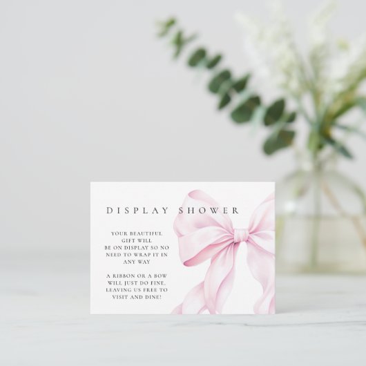 Roze Bow Baby shower Display Douche behuizing Kaar Informatiekaartje (Staand voorkant)
