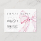 Roze Bow Baby shower Display Douche behuizing Kaar Informatiekaartje (Voorkant)