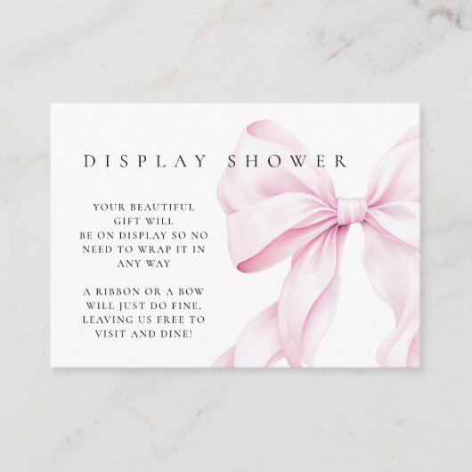 Roze Bow Baby shower Display Douche behuizing Kaar Informatiekaartje (Voorkant)