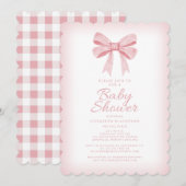 Roze Bow Baby shower Elegant Girly Gingham Check Kaart (Voorkant / Achterkant)