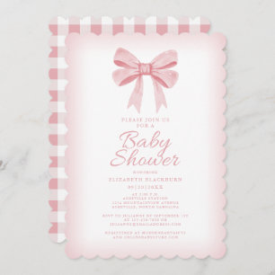 Roze Bow Baby shower Elegant Girly Gingham Check Kaart