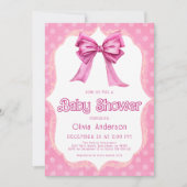 Roze Bow Baby shower Elegant Invitation Kaart (Voorkant)