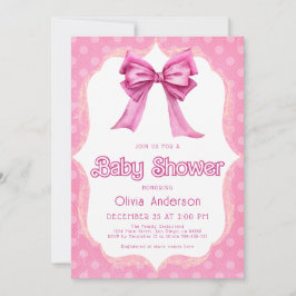 Roze Bow Baby shower Elegant Invitation Kaart