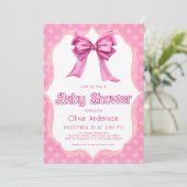 Roze Bow Baby shower Elegant Invitation Kaart (Staand voorkant)