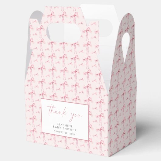 Roze Bow Baby shower Favoriet Box Blush Coquette M Bedankdoosjes (Geopend)