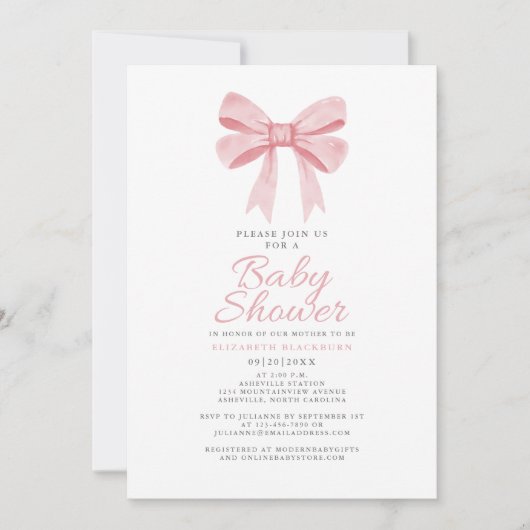 Roze Bow Baby shower Girly Coquette Gingham Check Kaart (Voorkant)