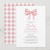 Roze Bow Baby shower Girly Coquette Gingham Check Kaart (Voorkant / Achterkant)