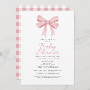 Roze Bow Baby shower Girly Coquette Gingham Check Kaart