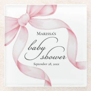 Roze Bow Baby shower Glazen Onderzetter