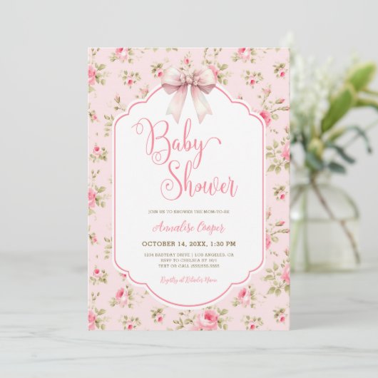Roze Bow Baby shower Kaart (Staand voorkant)