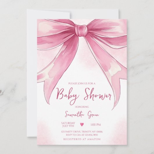 Roze Bow Baby shower Kaart (Voorkant)