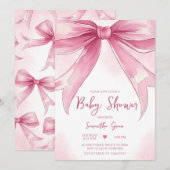 Roze Bow Baby shower Kaart (Voorkant / Achterkant)