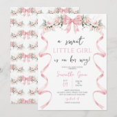 Roze Bow Baby shower Kaart (Voorkant / Achterkant)