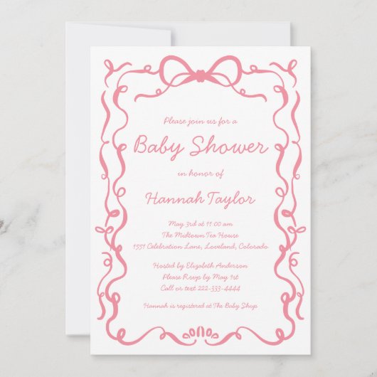 Roze Bow Baby shower Kaart (Voorkant)