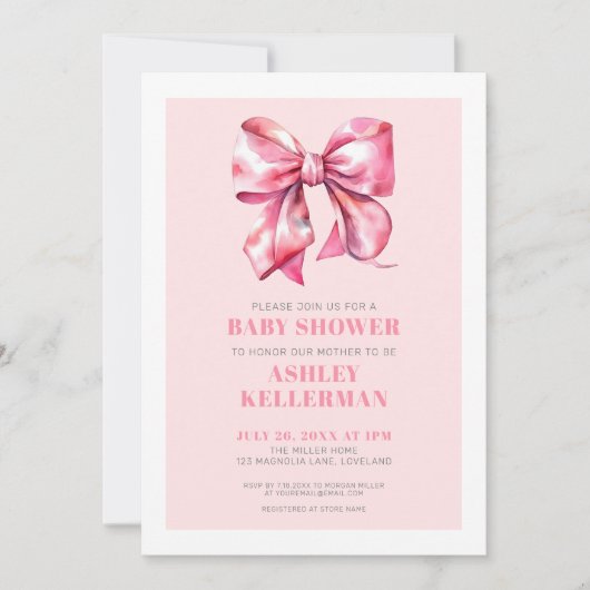Roze Bow Baby shower Kaart (Voorkant)