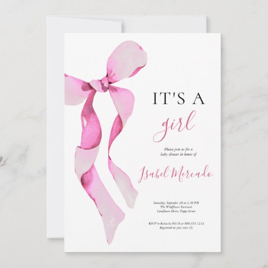 Roze Bow Baby shower Kaart (Voorkant)