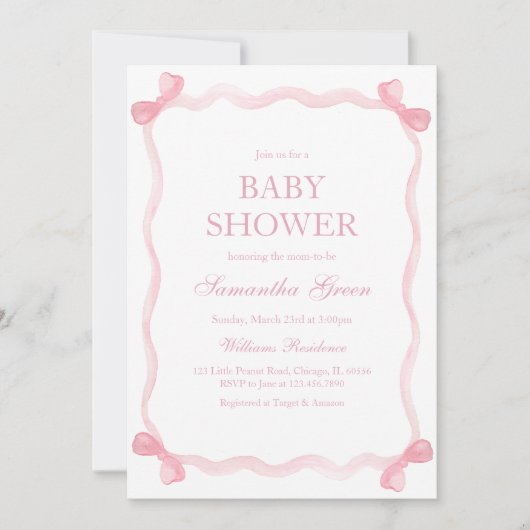 Roze Bow Baby shower Kaart (Voorkant)