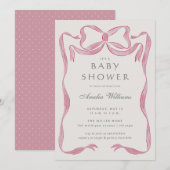 Roze Bow Baby shower Kaart (Voorkant / Achterkant)