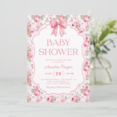 Roze Bow Baby shower Kaart (Staand voorkant)