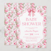 Roze Bow Baby shower Kaart (Voorkant / Achterkant)