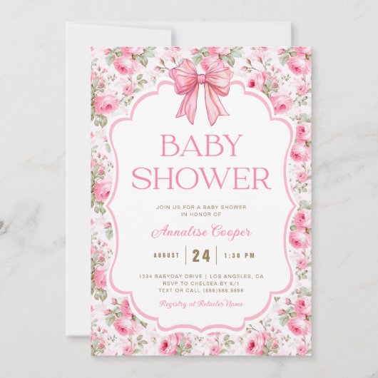 Roze Bow Baby shower Kaart (Voorkant)