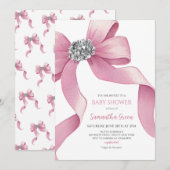 Roze Bow Baby shower Kaart (Voorkant / Achterkant)