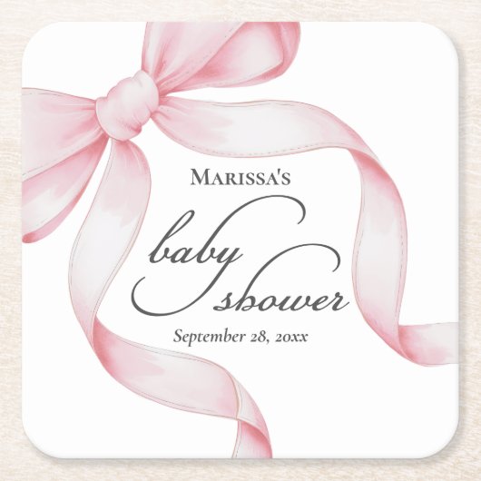 Roze Bow Baby shower Kartonnen Onderzetters (Voorkant)