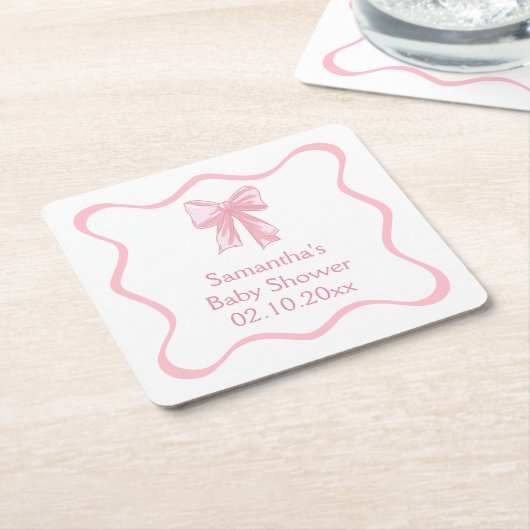 Roze Bow Baby shower Kartonnen Onderzetters (Schuin)