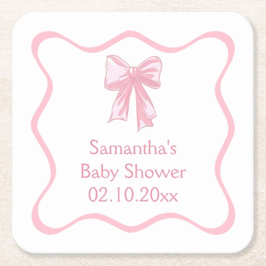 Roze Bow Baby shower Kartonnen Onderzetters (Voorkant)