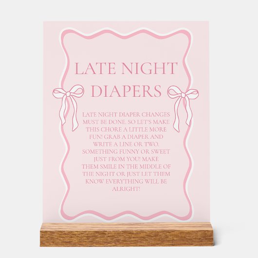 Roze Bow Baby shower Late Night Luiers Game Acryl Bord