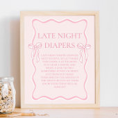 Roze Bow Baby shower Late Night Luiers Party Game Poster