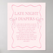 Roze Bow Baby shower Late Night Luiers Party Game Poster (Voorkant)