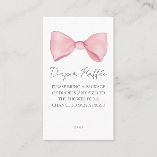 Roze Bow Baby shower Luier Raffle Enclosure Kaart (Voorkant)