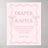 Roze Bow Baby shower Luier Raffle Game Poster (Voorkant)