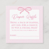 Roze Bow Baby shower Luier Raffle Informatiekaartje (Voorkant)
