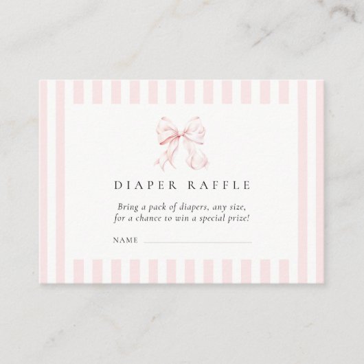 Roze Bow Baby shower Luier Raffle Informatiekaartje (Voorkant)