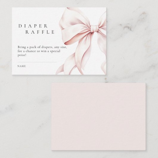 Roze Bow Baby shower Luier Raffle Informatiekaartje (Voorkant / Achterkant)
