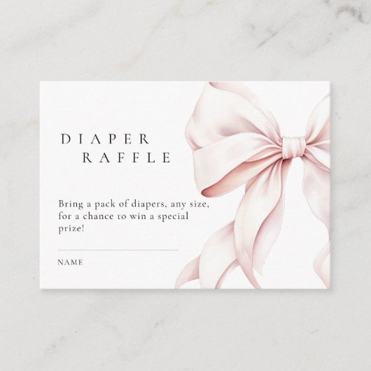 Roze Bow Baby shower Luier Raffle Informatiekaartje (Voorkant)