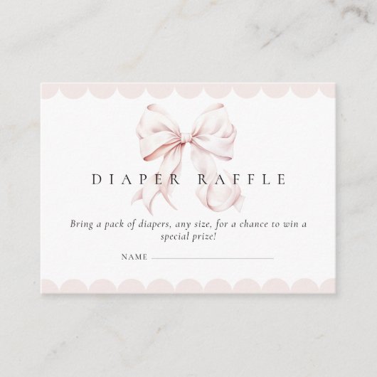 Roze Bow Baby shower Luier Raffle Informatiekaartje (Voorkant)