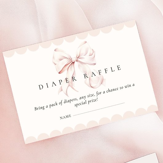 Roze Bow Baby shower Luier Raffle Informatiekaartje
