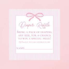 Roze Bow Baby shower Luier Raffle Informatiekaartje