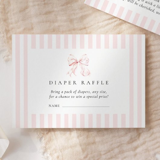 Roze Bow Baby shower Luier Raffle Informatiekaartje