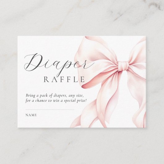 Roze Bow Baby shower Luier Raffle Informatiekaartje (Voorkant)