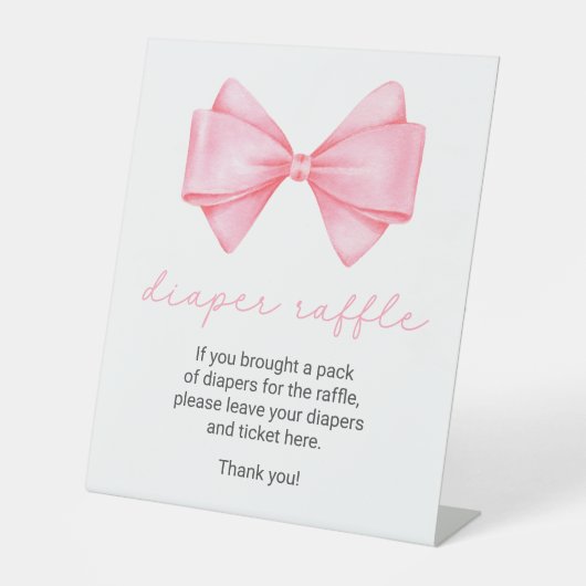 Roze Bow Baby shower Luier Raffle Reclamebord Met Voetstuk (Voorkant)