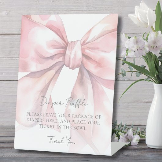 Roze Bow Baby shower Luier Raffle Reclamebord Met Voetstuk