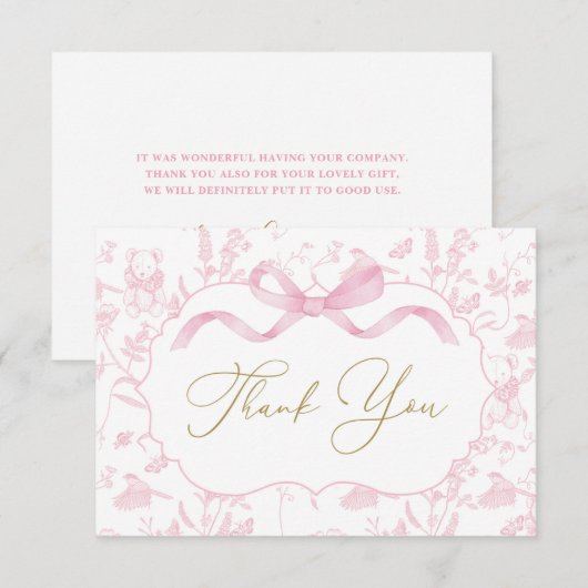 Roze Bow Baby shower Meisje Dank u Kaart (Voorkant / Achterkant)